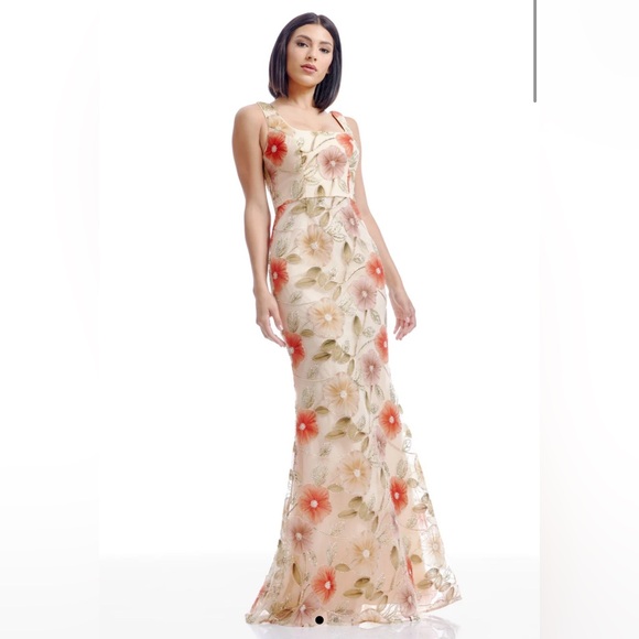 Dress the Population Tyra Floral Embroidered Gown, Small